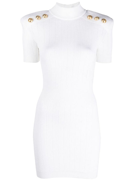 White Ribbed Knit Mini Dress