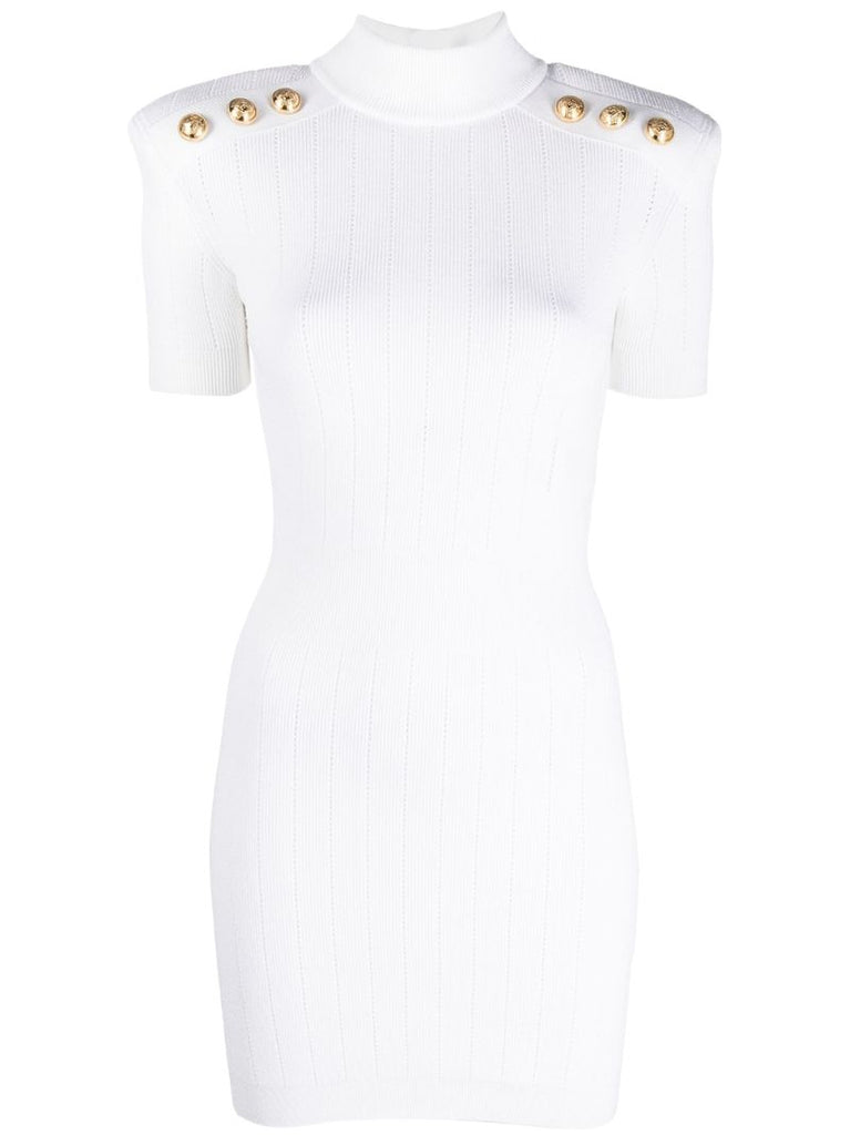 White Ribbed Knit Mini Dress
