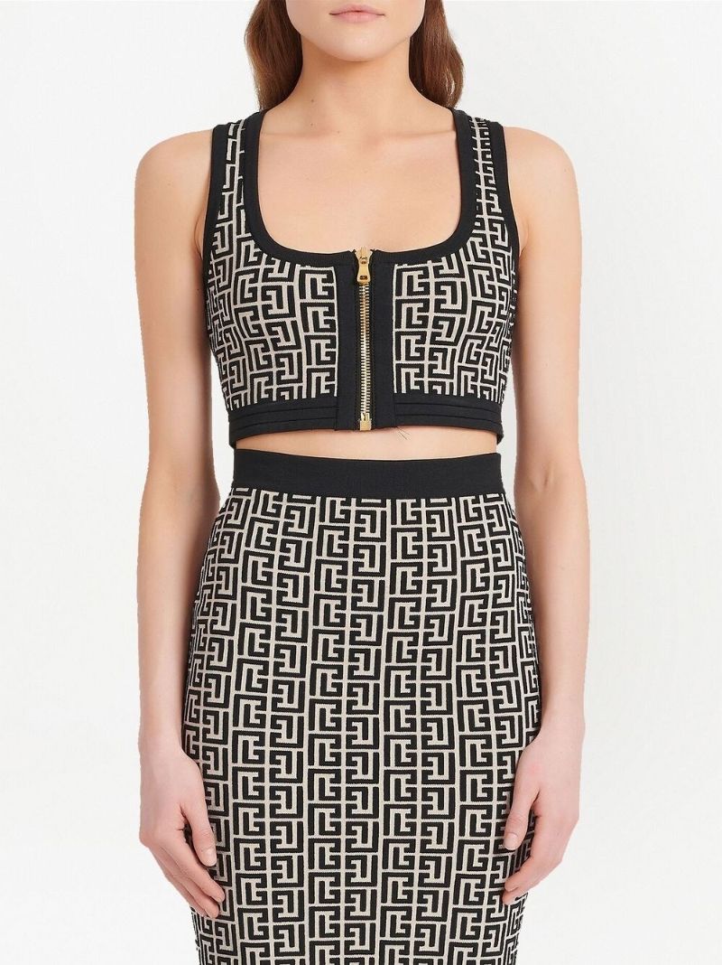 Neutral Monogram Jacquard Crop Top