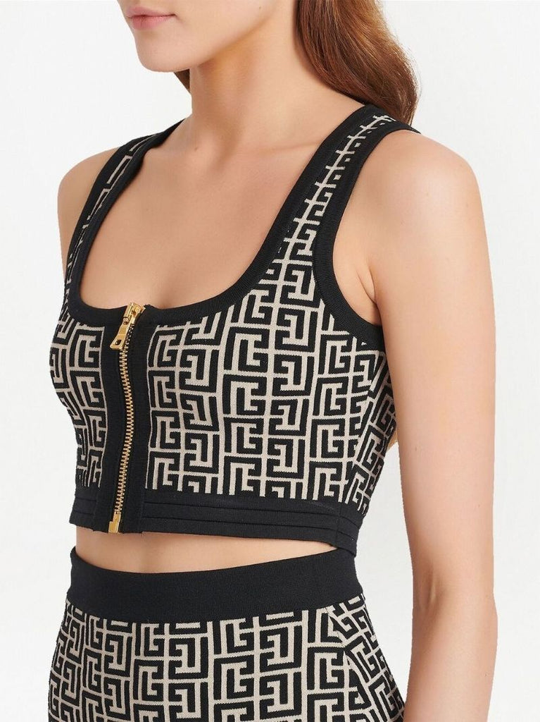 Neutral Monogram Jacquard Crop Top