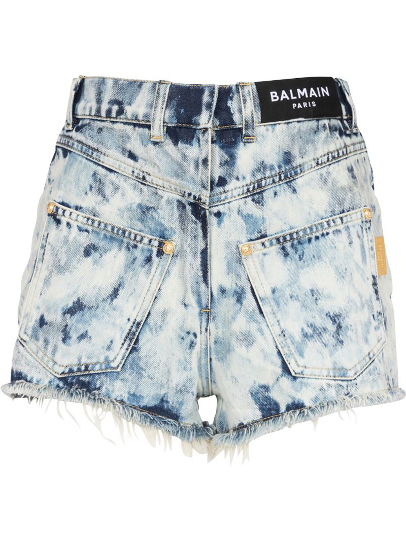 Blue Bleached Denim Mini Shorts