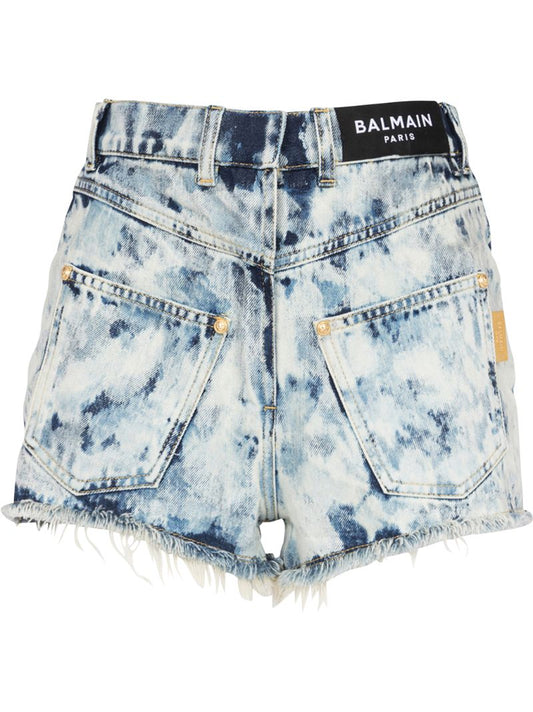 Blue Bleached Denim Mini Shorts