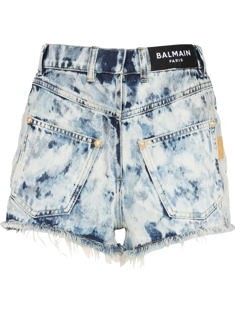 Blue Bleached Denim Mini Shorts