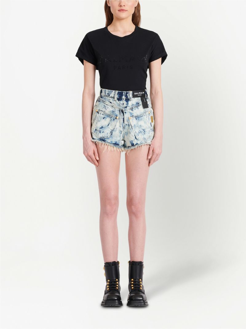 Blue Bleached Denim Mini Shorts