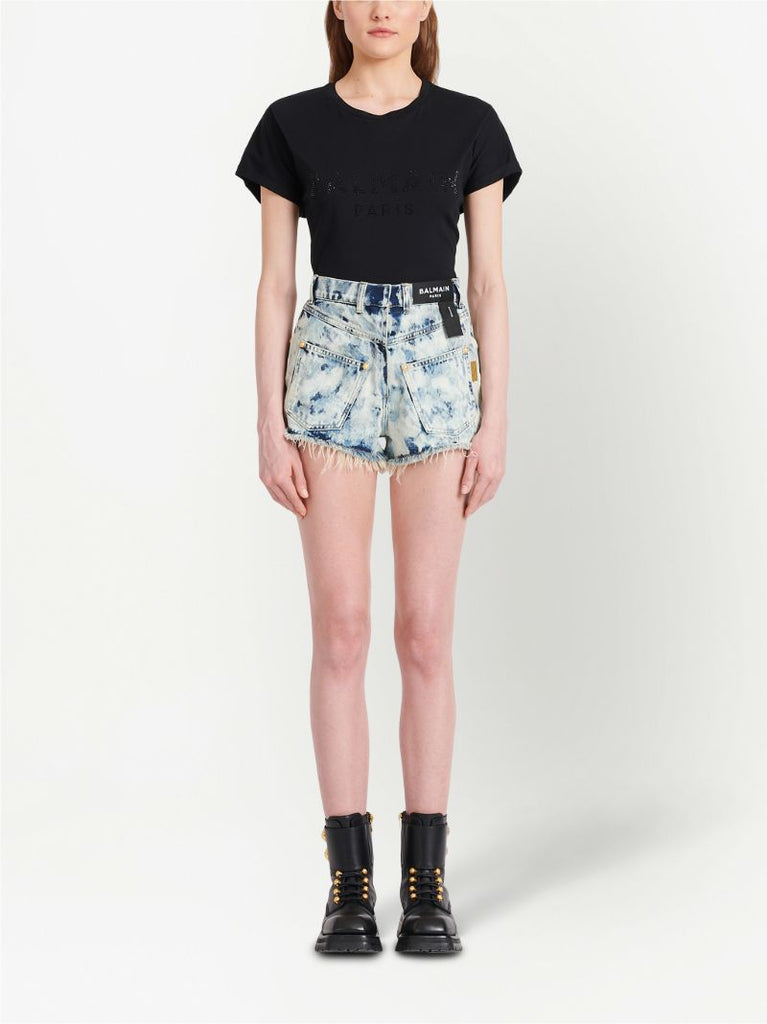 Blue Bleached Denim Mini Shorts