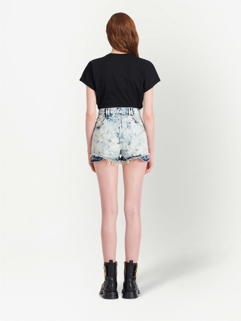 Blue Bleached Denim Mini Shorts