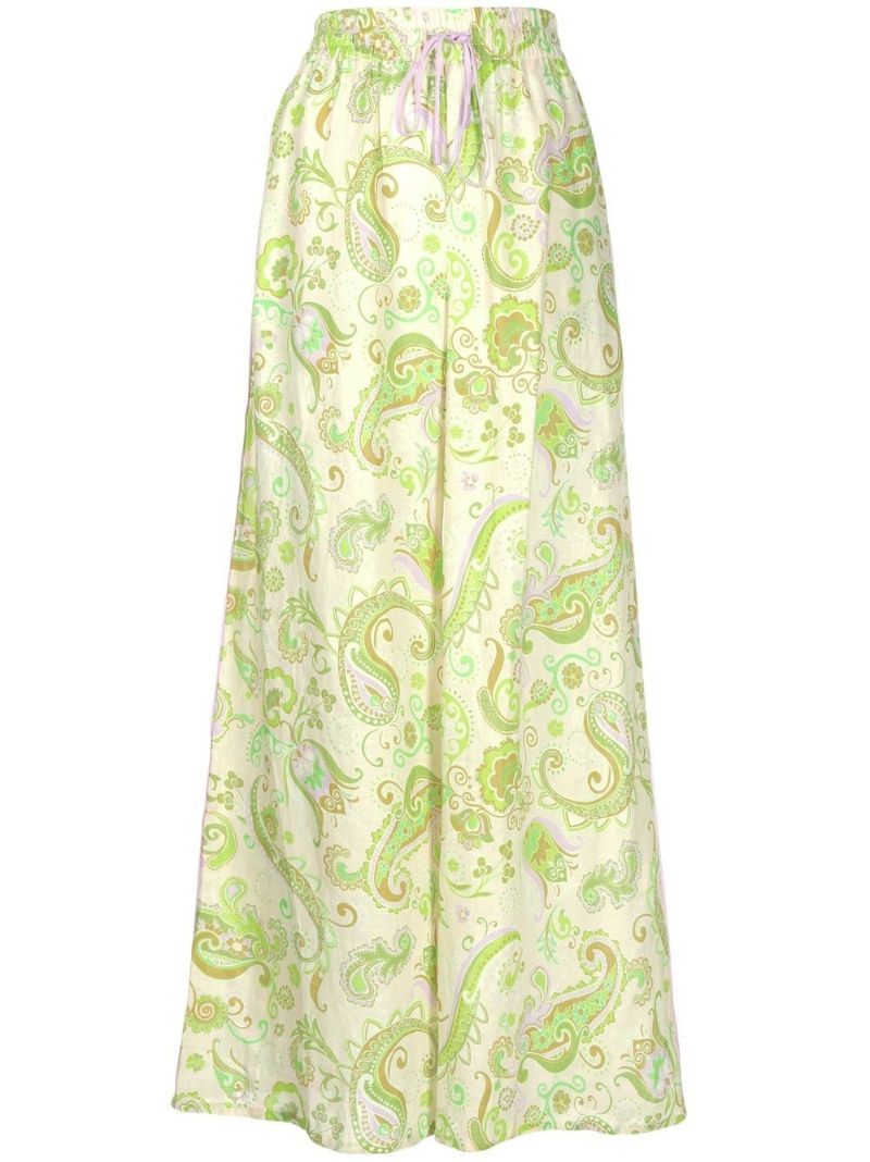 Green Marta Paisley Print Linen Trousers