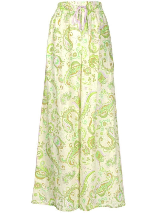 Green Marta Paisley Print Linen Trousers