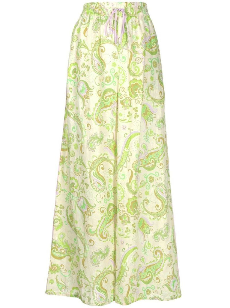 Green Marta Paisley Print Linen Trousers
