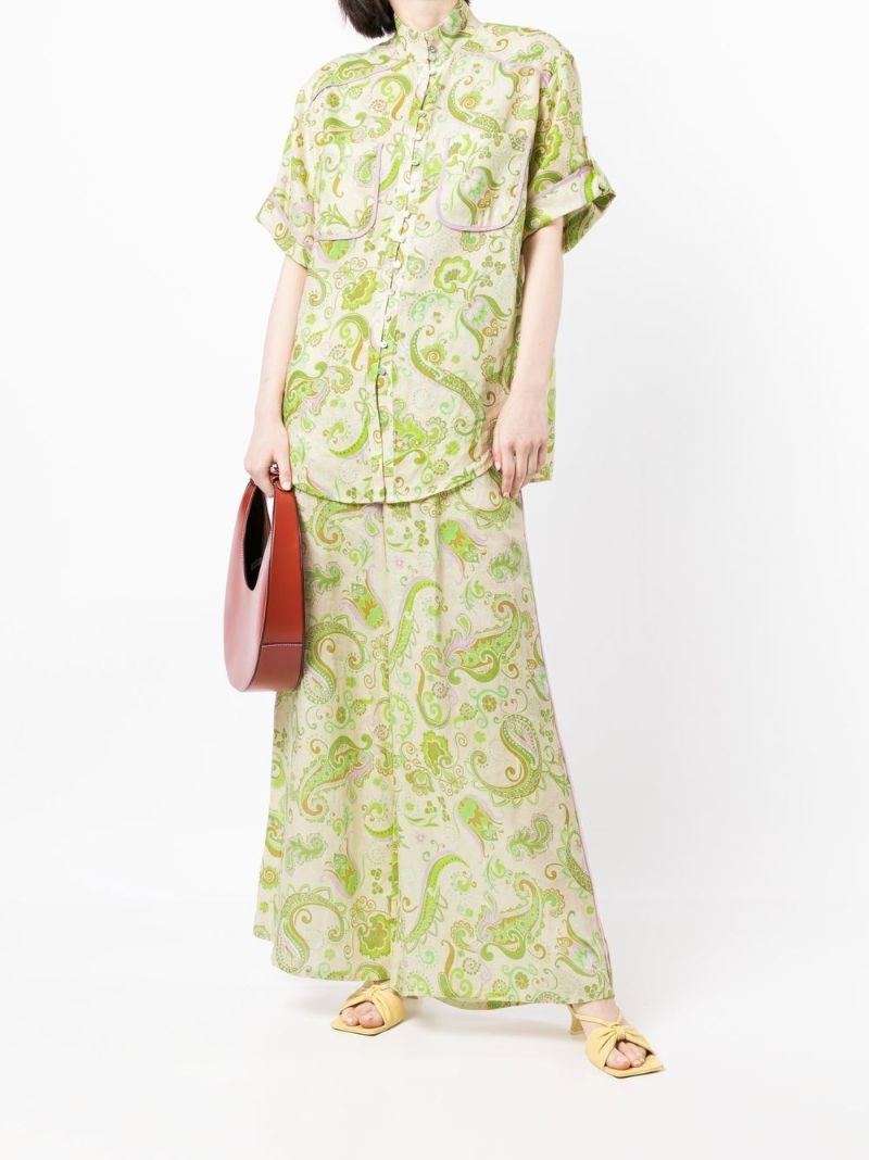 Green Marta Paisley Print Linen Trousers