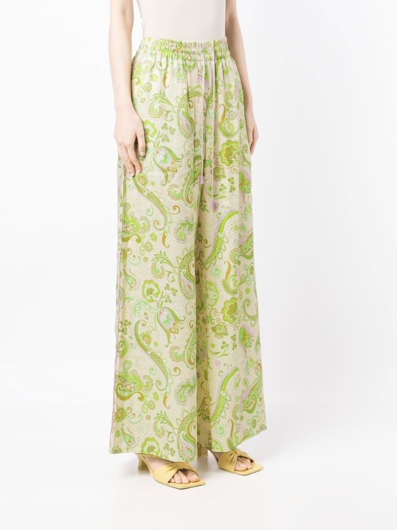 Green Marta Paisley Print Linen Trousers
