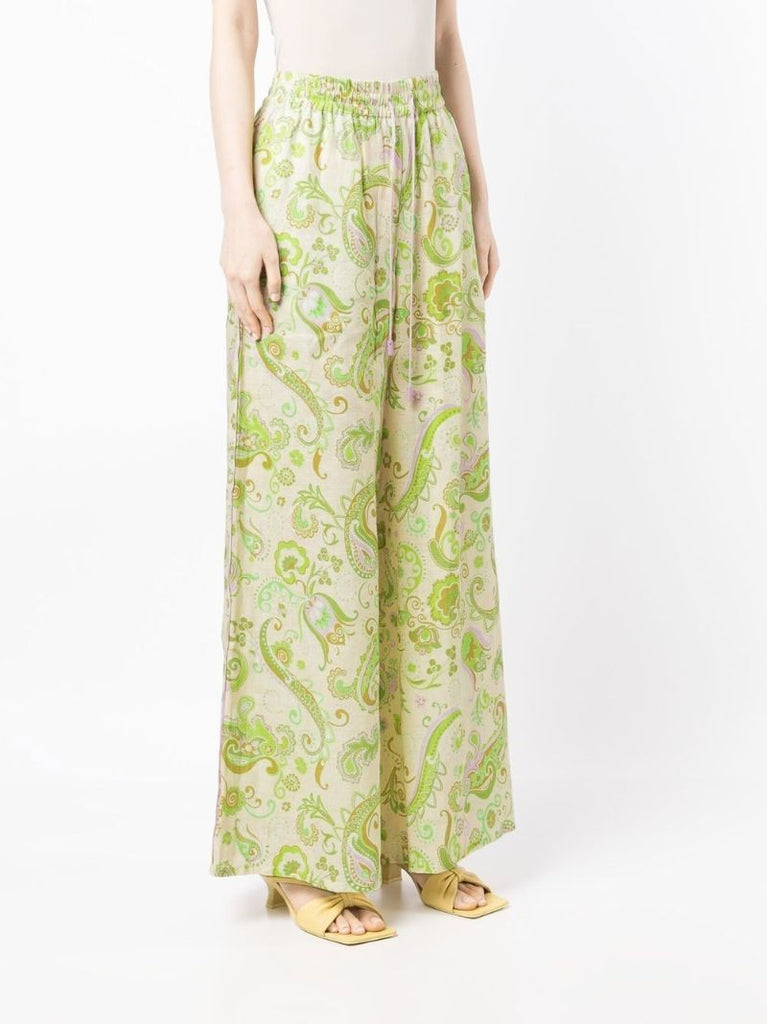 Green Marta Paisley Print Linen Trousers