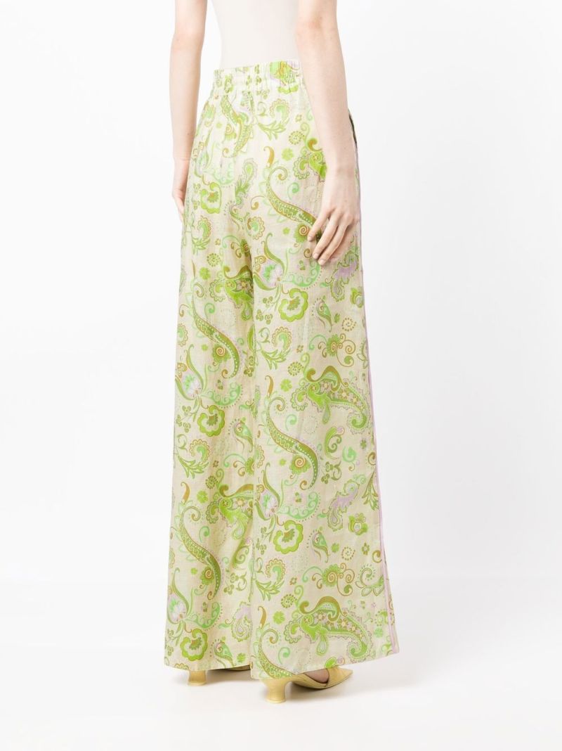 Green Marta Paisley Print Linen Trousers