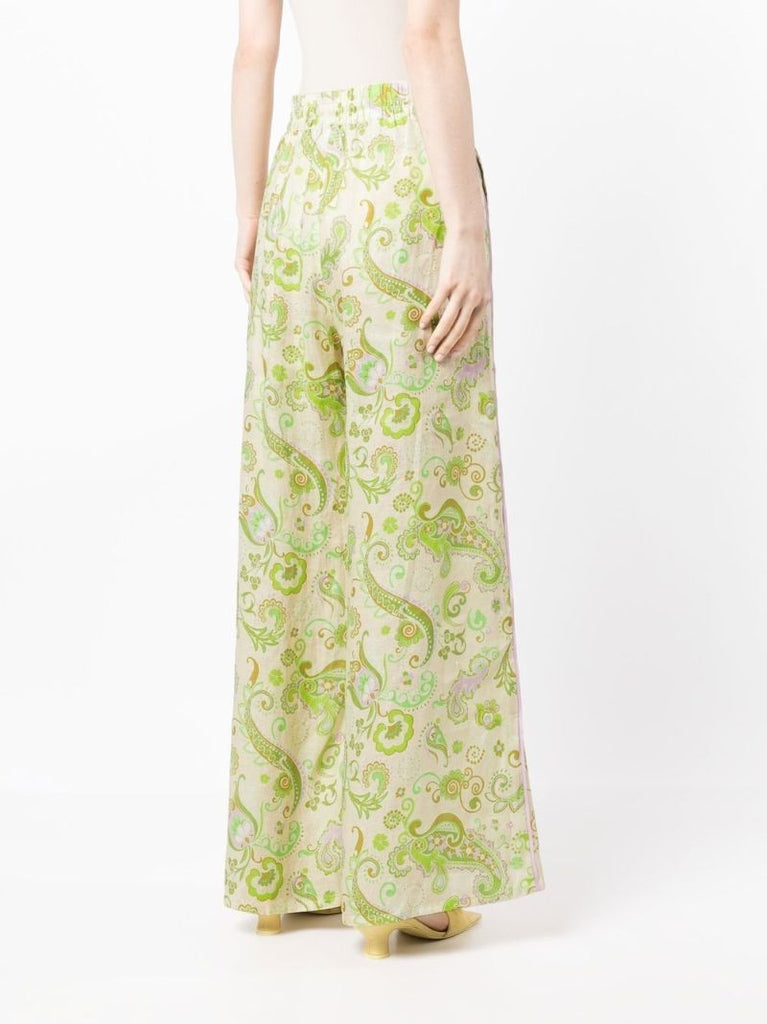 Green Marta Paisley Print Linen Trousers