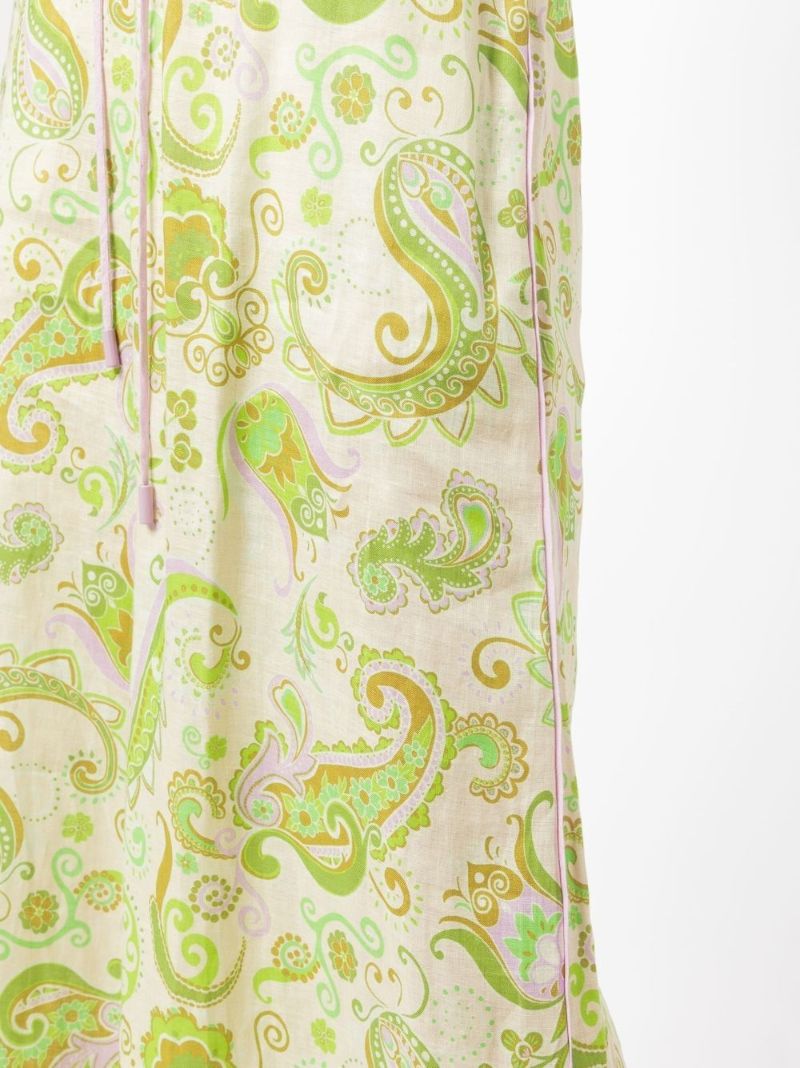 Green Marta Paisley Print Linen Trousers
