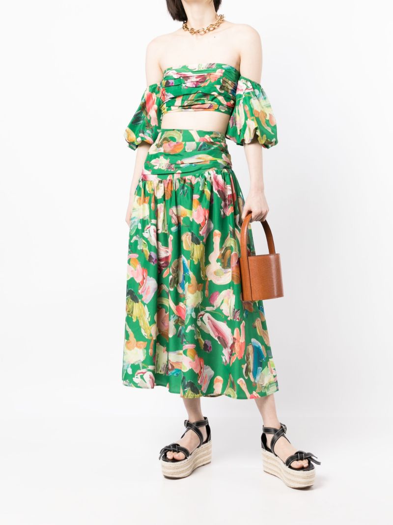 Green Arlo Printed Off-the-shoulder Silk Blouse
