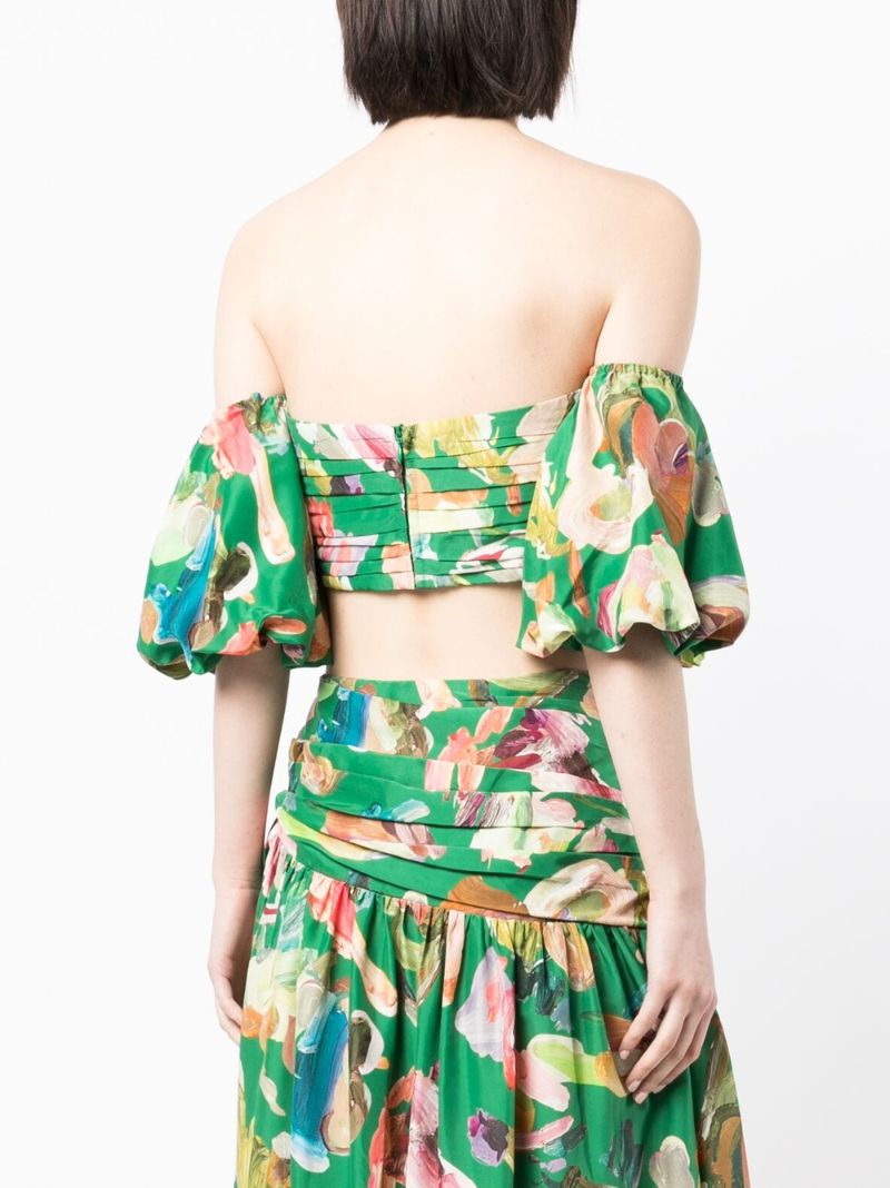 Green Arlo Printed Off-the-shoulder Silk Blouse