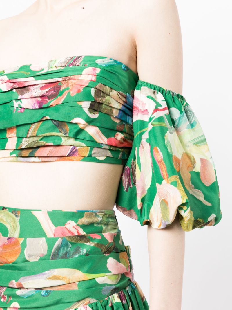Green Arlo Printed Off-the-shoulder Silk Blouse