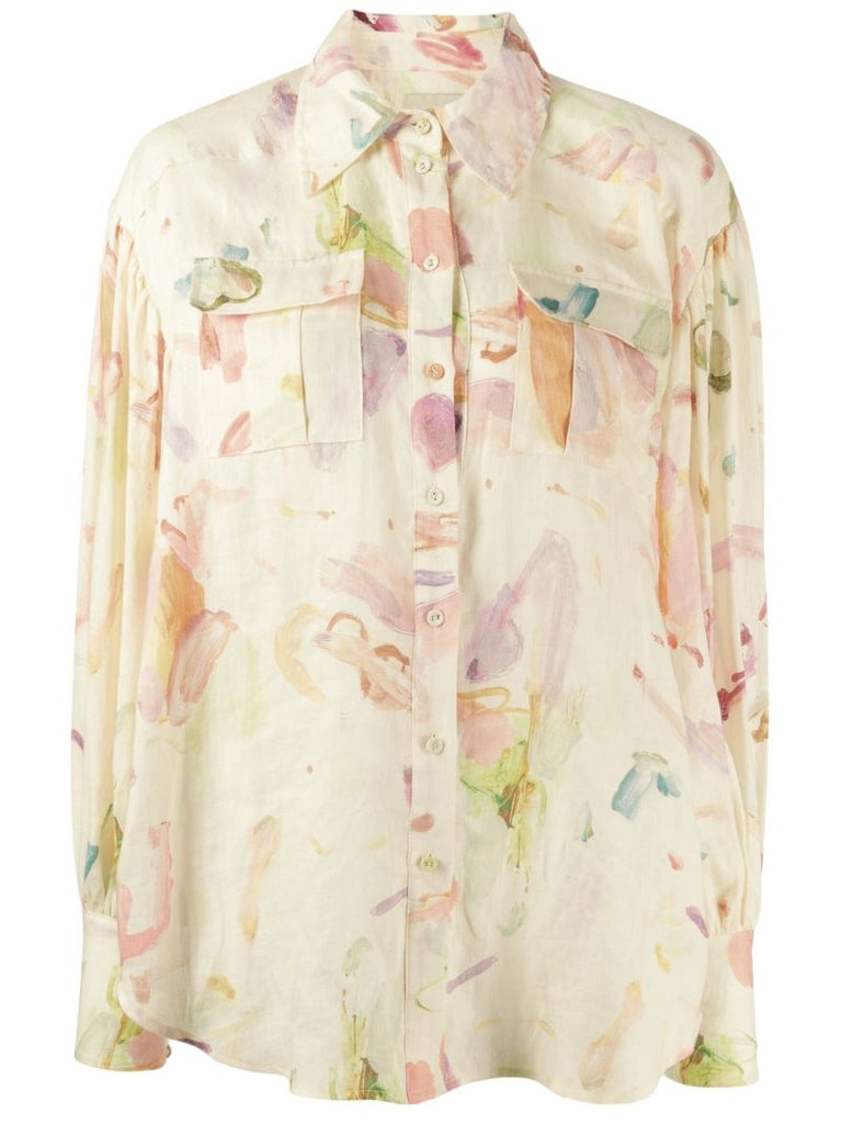 Multicoloured Annie Printed Linen Utility Shirt