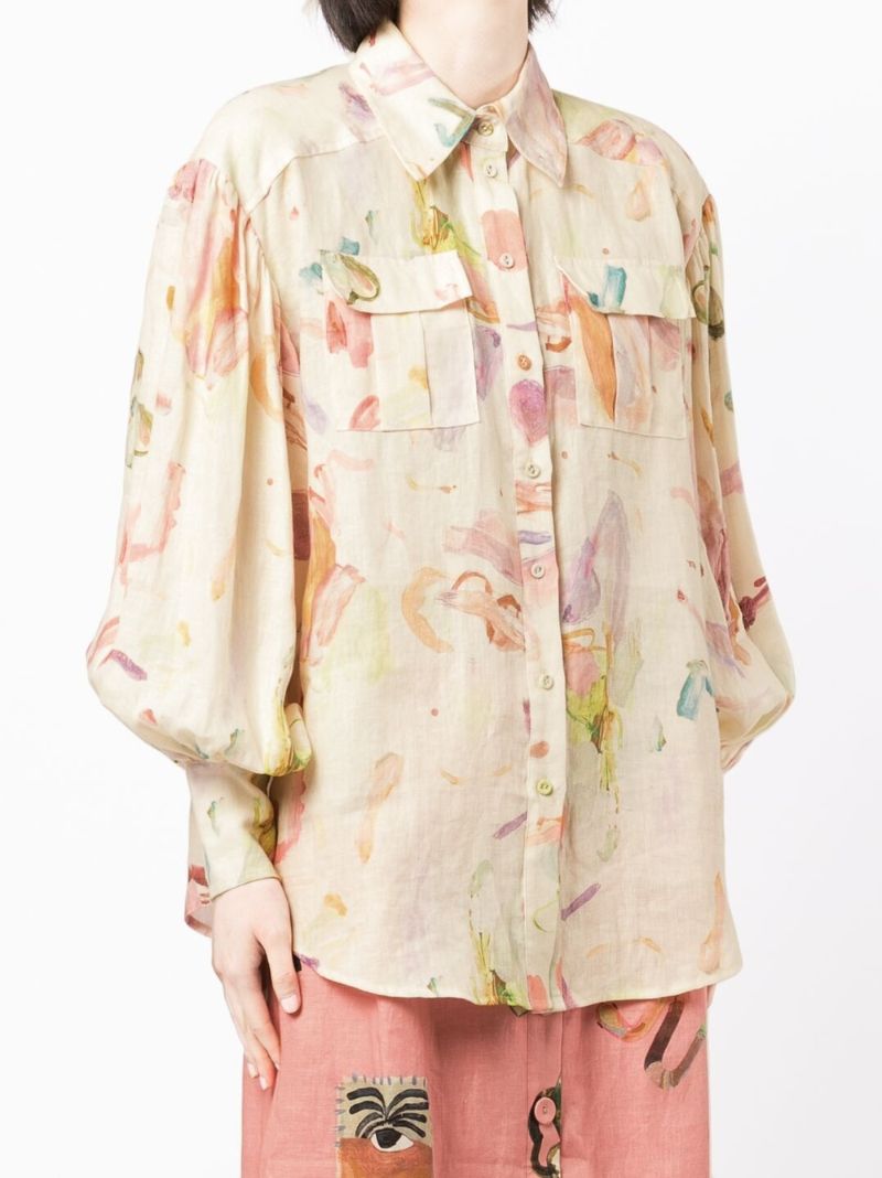 Multicoloured Annie Printed Linen Utility Shirt