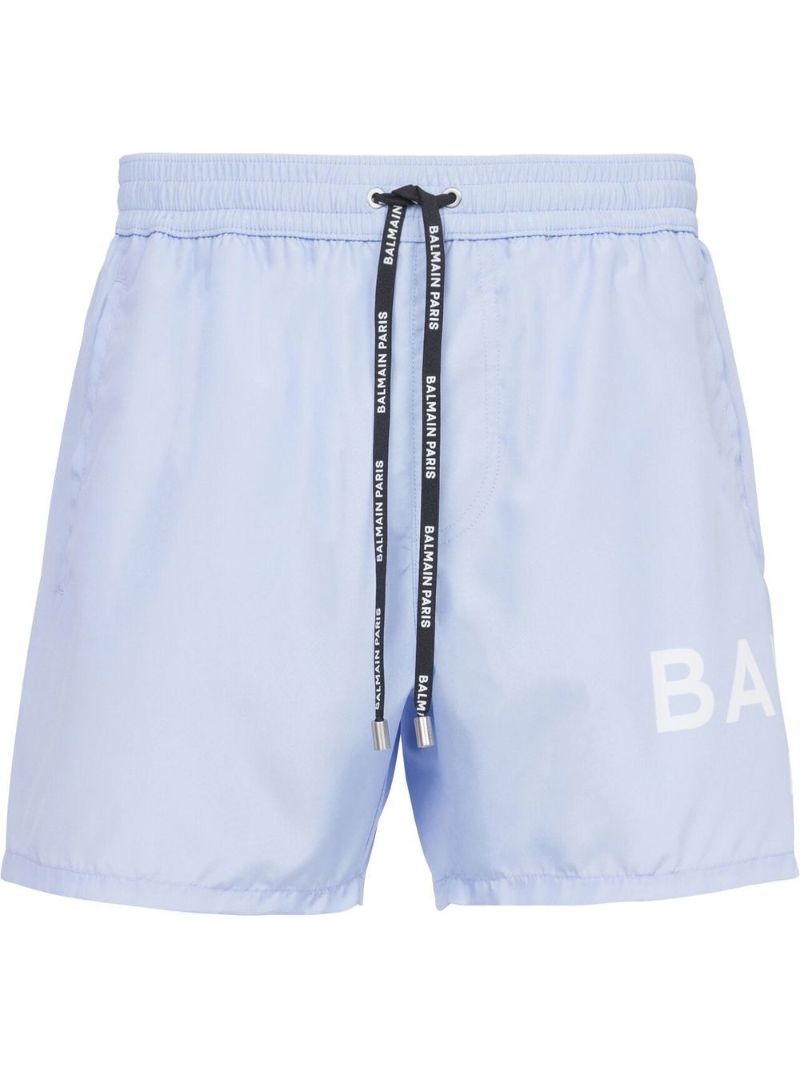 Blue Logo Print Swim Shorts
