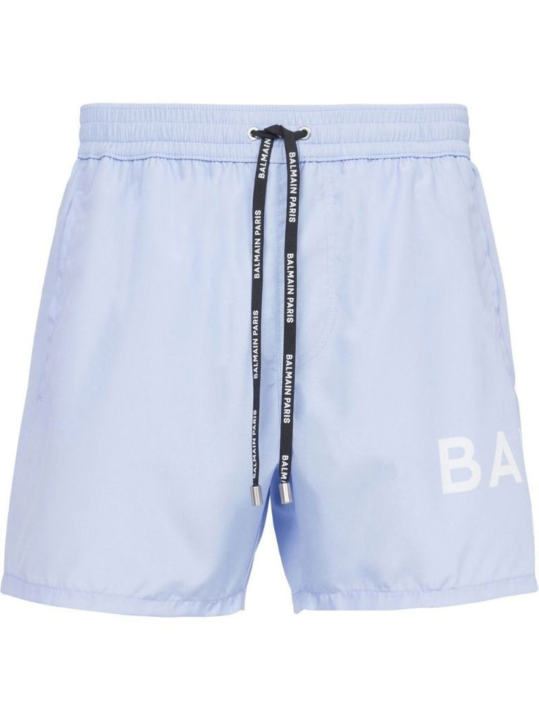 Blue Logo Print Swim Shorts