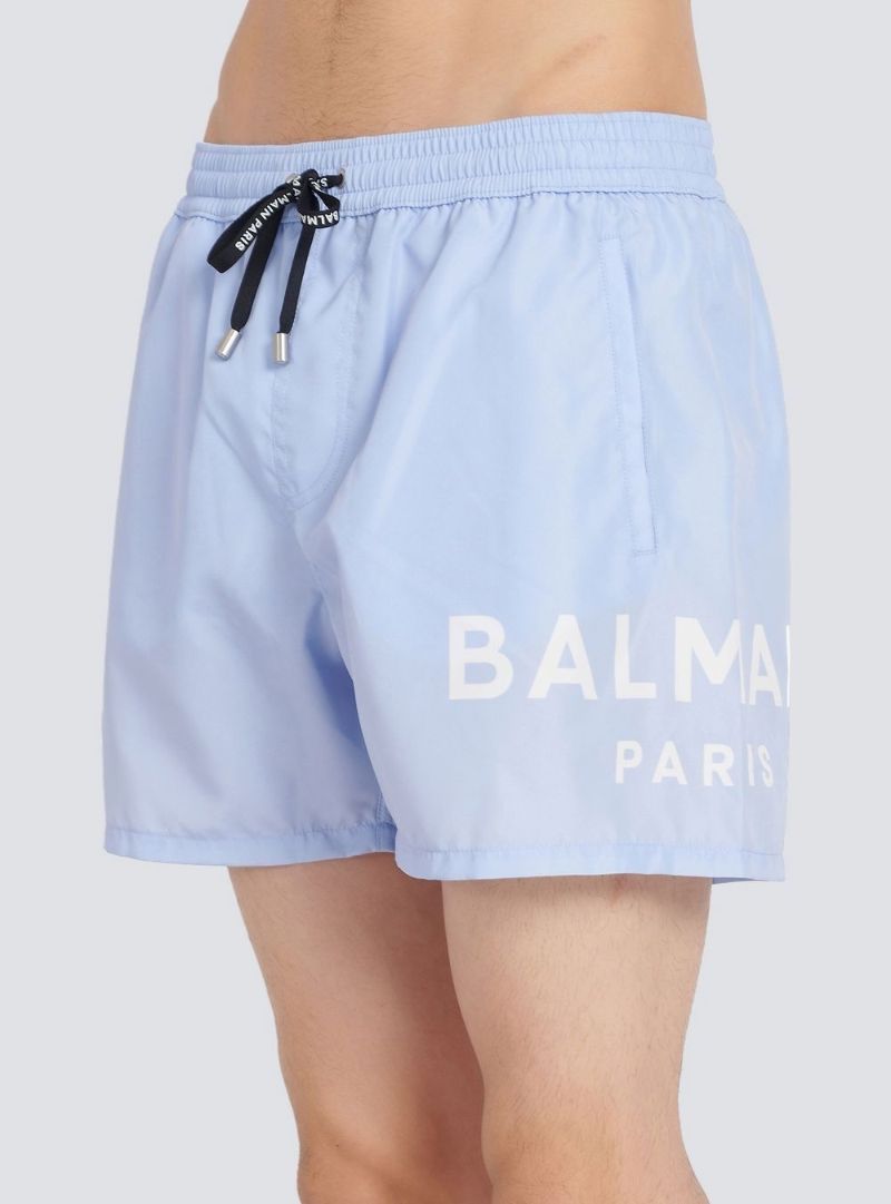 Blue Logo Print Swim Shorts