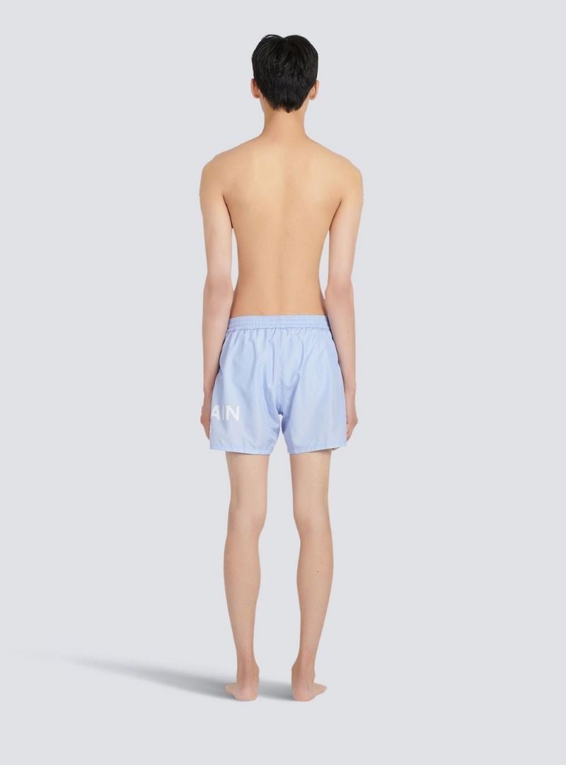 Blue Logo Print Swim Shorts