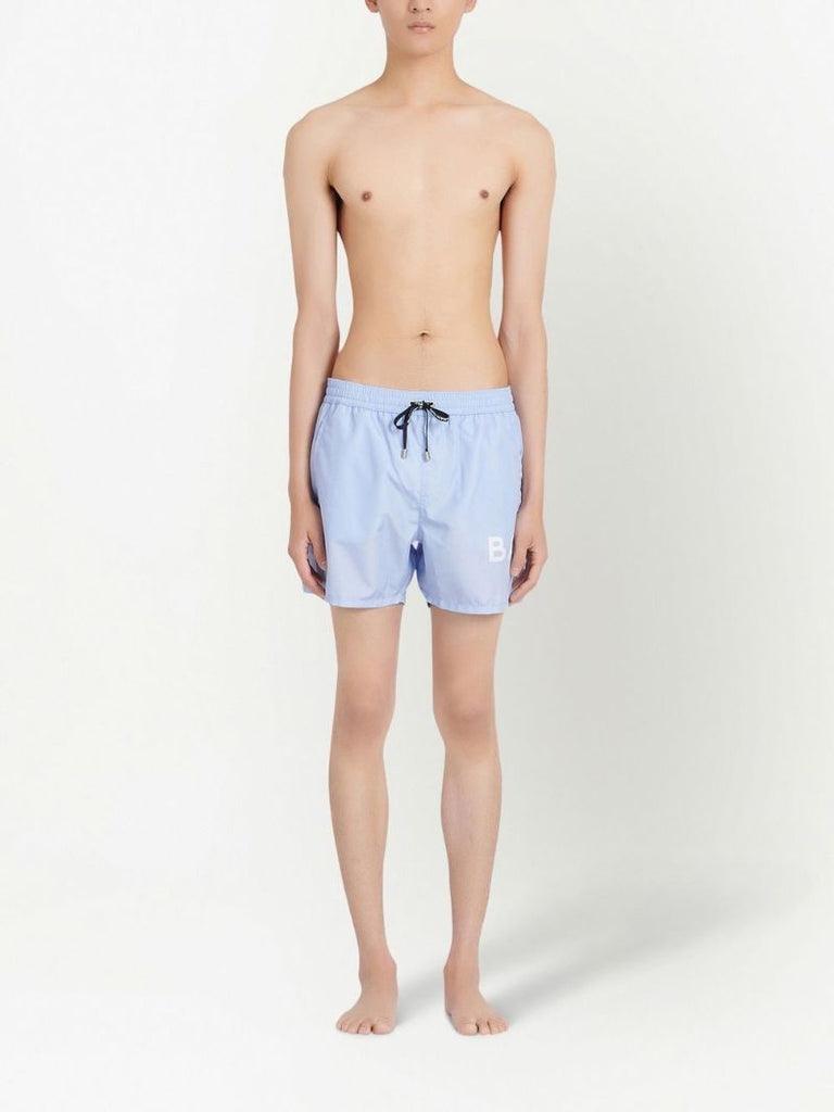 Blue Logo Print Swim Shorts