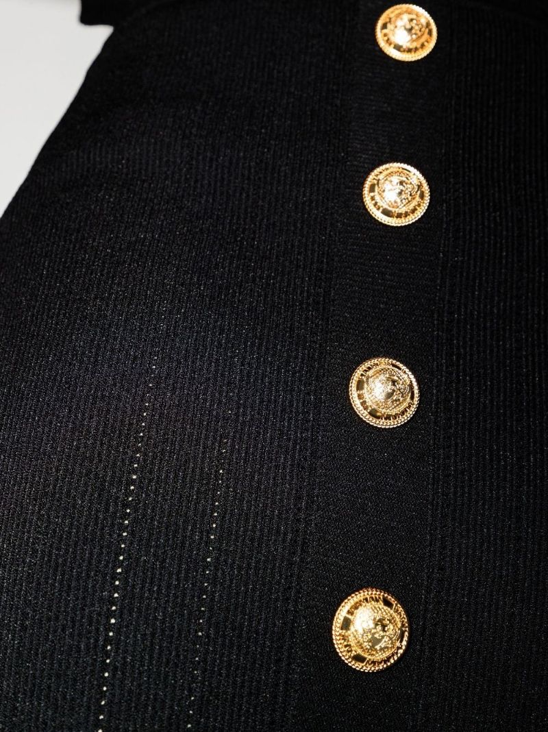 Black Button Embellished Pointelle Knit Midi Skirt