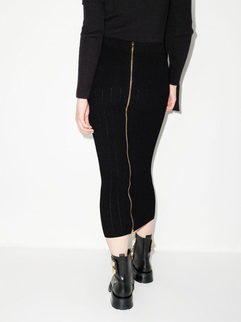 Black Button Embellished Pointelle Knit Midi Skirt