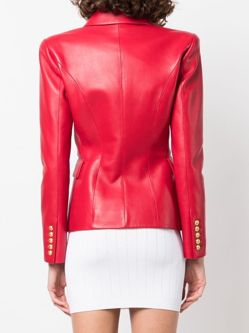 Red Double-breasted Leather Blazer