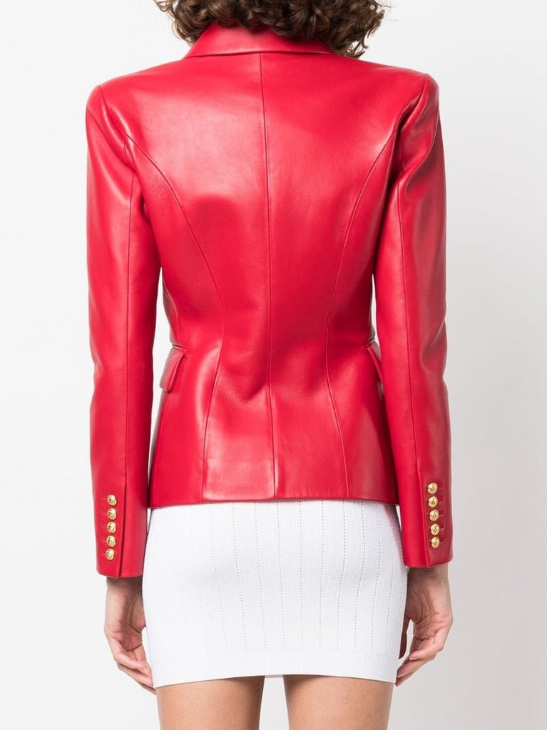 Red Double-breasted Leather Blazer