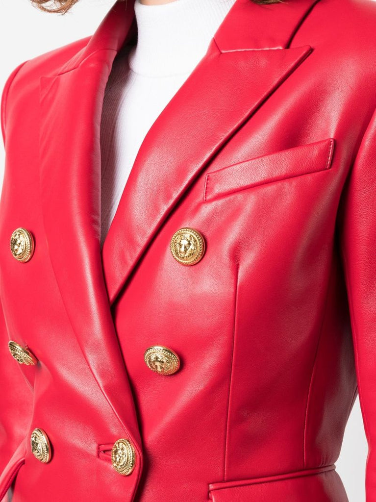 Red Double-breasted Leather Blazer