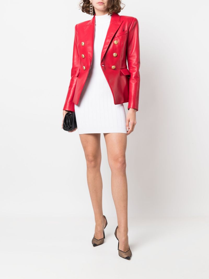 Red Double-breasted Leather Blazer