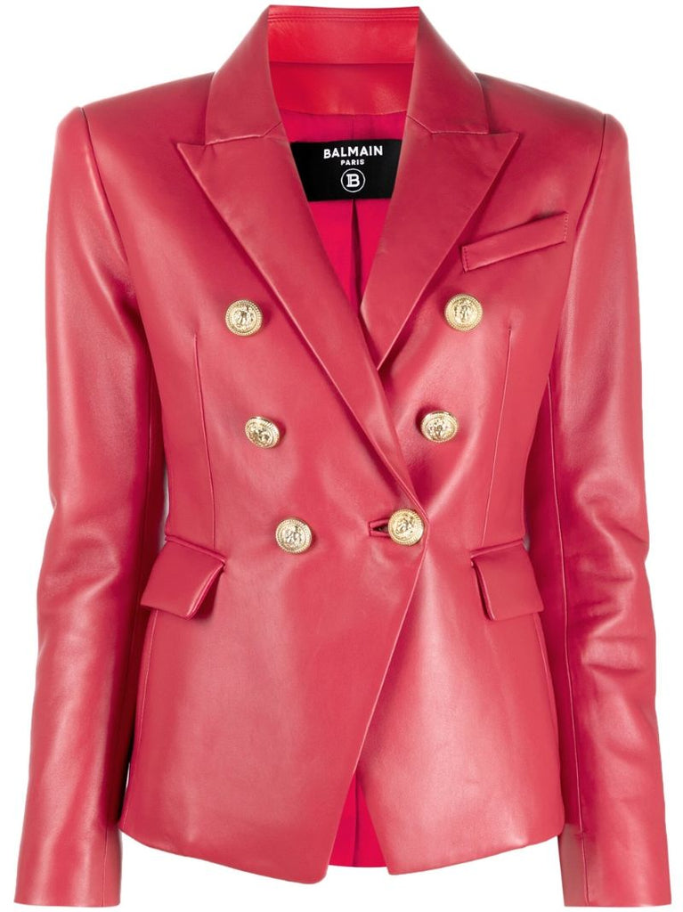 Red Double-breasted Leather Blazer