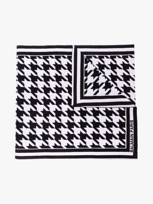 Black and White Houndstooth Jacquard-knit Scarf