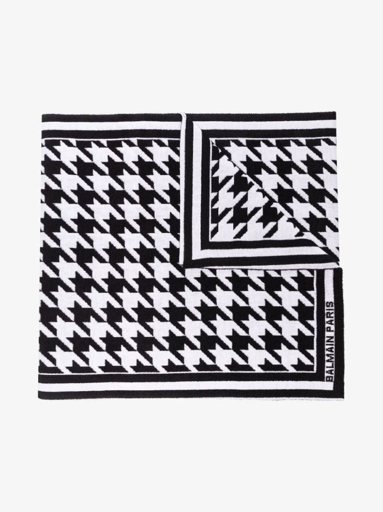 Black and White Houndstooth Jacquard-knit Scarf
