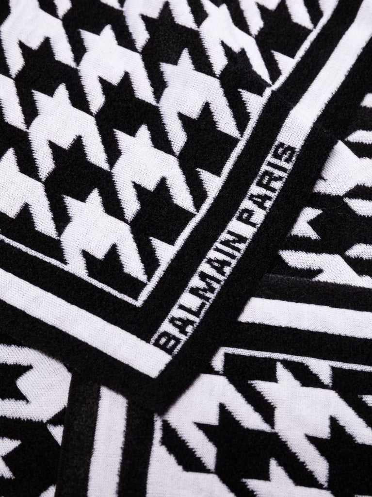 Black and White Houndstooth Jacquard-knit Scarf