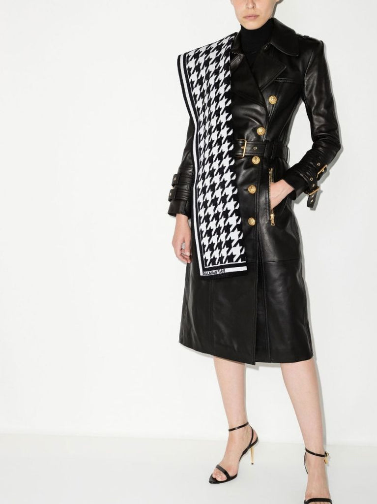 Black and White Houndstooth Jacquard-knit Scarf