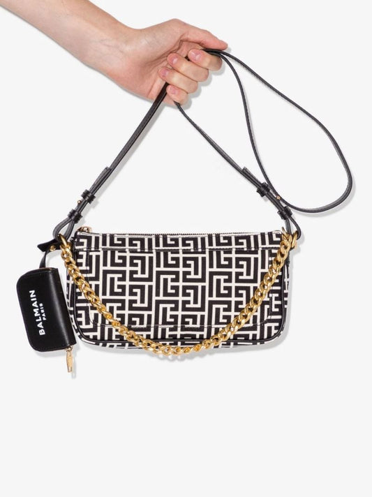 Black and White B-army Monogram Canvas Shoulder Bag