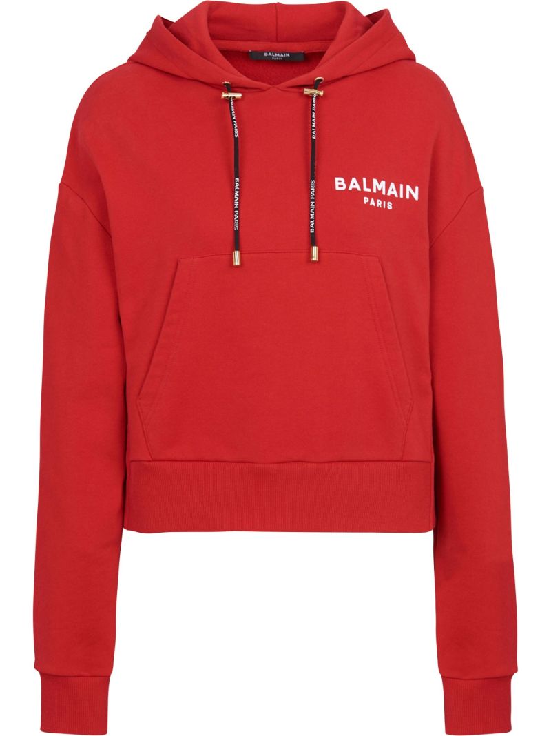 Red Logo Print Cotton Hoodie