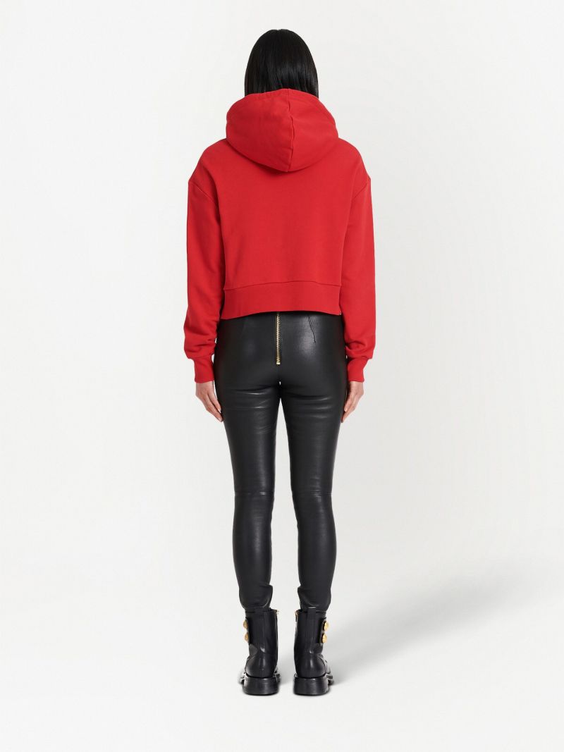 Red Logo Print Cotton Hoodie