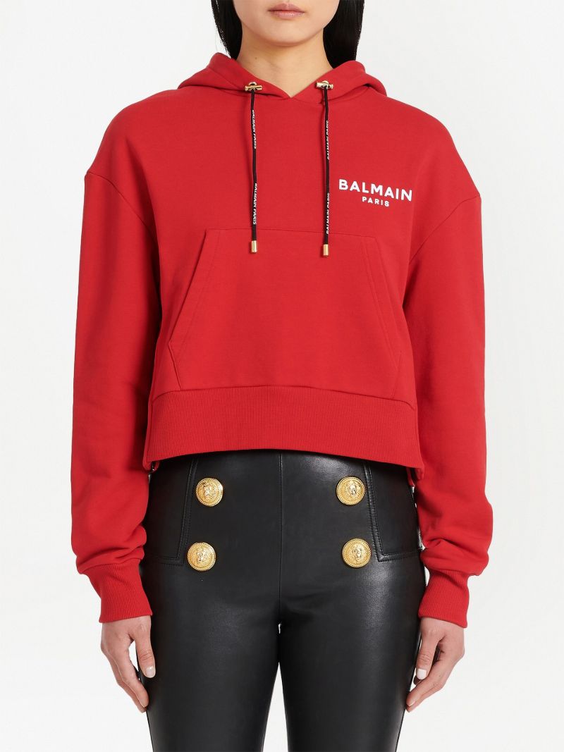Red Logo Print Cotton Hoodie