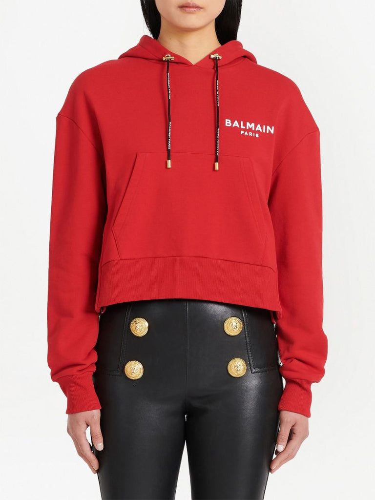 Red Logo Print Cotton Hoodie