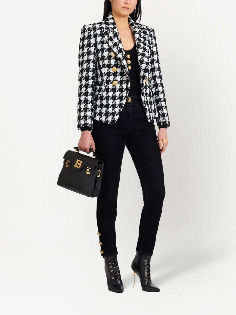 Black and White Houndstooth Tweed Blazer