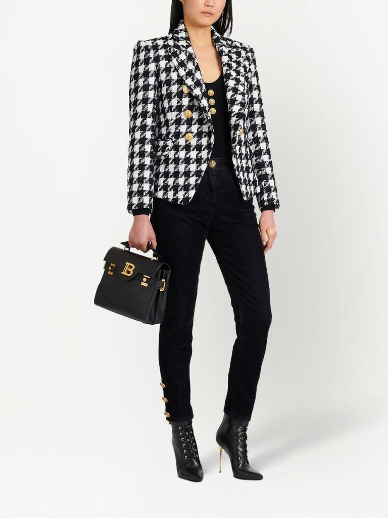 Black and White Houndstooth Tweed Blazer