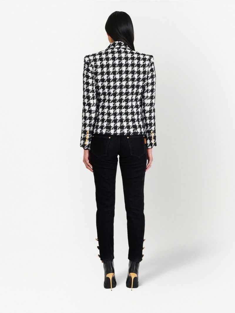 Black and White Houndstooth Tweed Blazer