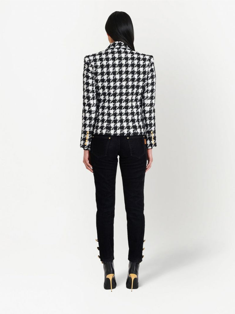 Black and White Houndstooth Tweed Blazer
