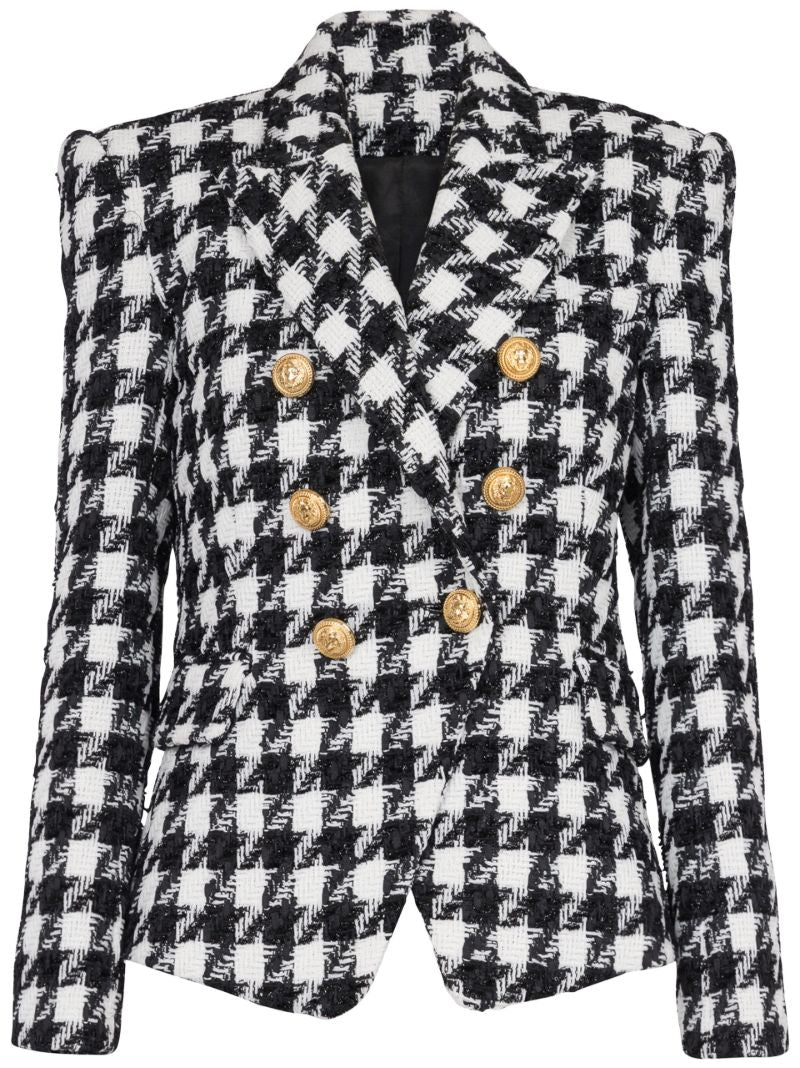 Black and White Houndstooth Tweed Blazer